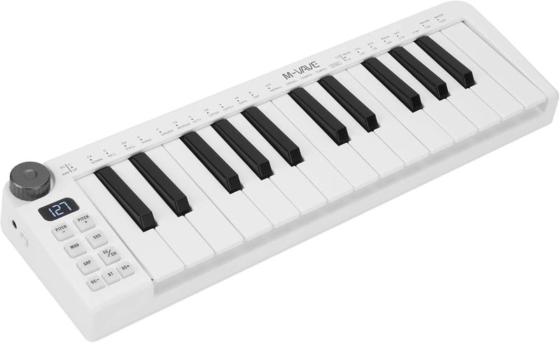 M-VAVE 25 مفتاح بلوتوث USB MIDI لوحة مفاتيح تحكم، محمولة وقابلة للشحن، تحكم MIDI لجهاز Mac و PC، إنتاج موسيقي على لوحة مفاتيح ديناميكية، أوضاع أكورد و سكيل، برنامج متضمن (صغير) - Image 1